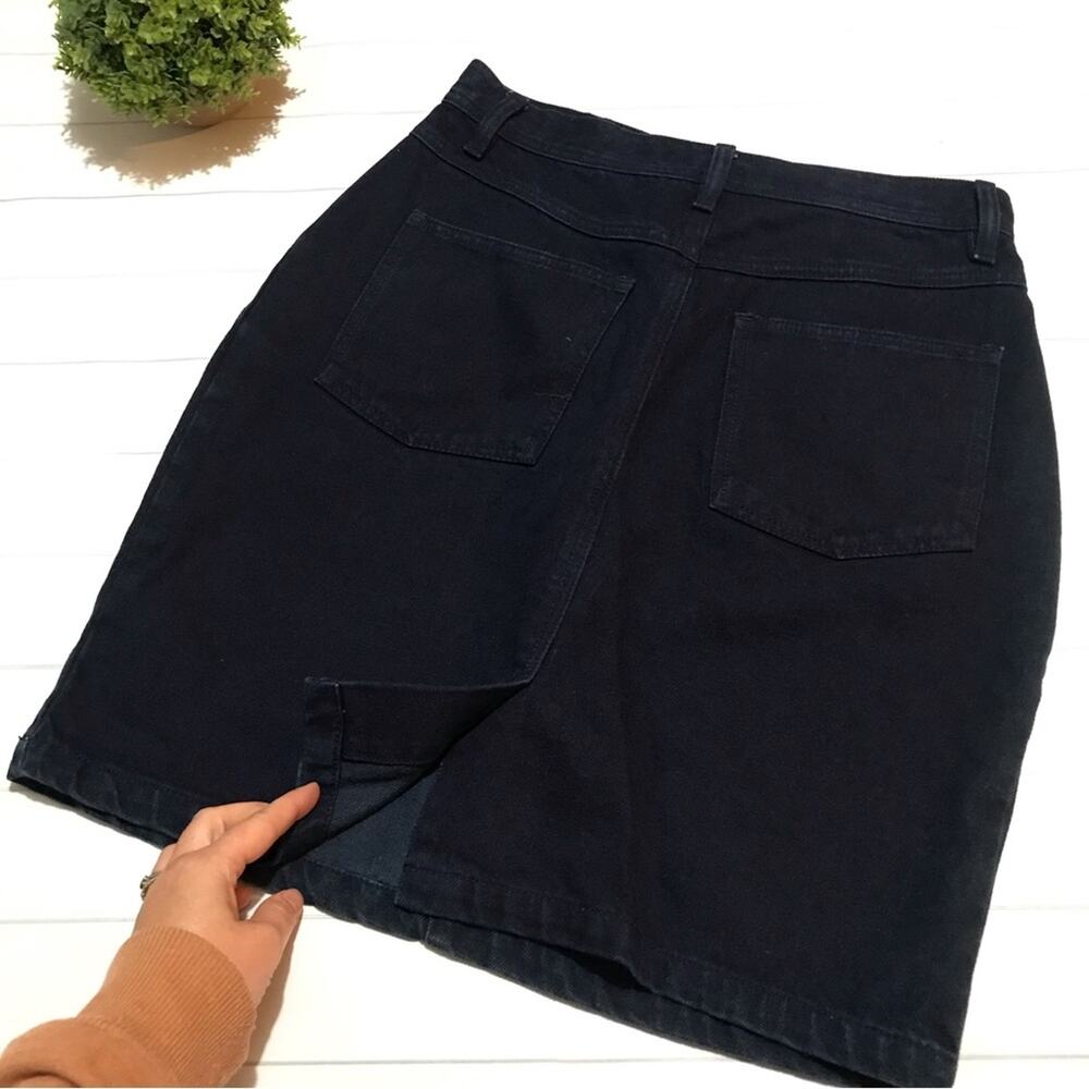 BEST Dark Wash Denim Jean Cotton High Waisted Knee Length Pencil Skirt Medium - Picture 3 of 5